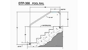Saftron Deck to Pool Mounted 3-Bend Handrail | .25" Thickness 1.90" OD | 66"W x 32"H | Gray | DTP-366-G