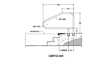 Saftron Cross Braced Return to Deck Mounted 4-Bend Handrail | .25" Thickness 1.90" OD | 48" W x 32" H | Taupe | CBRTD-448-T