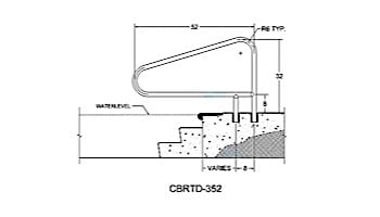 Saftron Cross Braced Return to Deck Mounted 3-Bend Above Water Handrail | .25" Thickness 1.90" OD | 52" W x 32" H | White | CBRTD-352-W