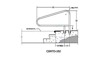 Saftron Cross Braced Return to Deck Mounted 3-Bend Above Water Handrail | .25" Thickness 1.90" OD | 52" W x 32" H | Gray | CBRTD-352-G