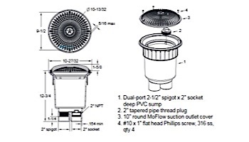 AquaStar 10" Round MoFlow Suction Outlet Cover | 2 Port Double Deep Sump Bucket | White | 10MF101B