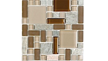 National Pool Tile Fusion Mosaic Quartz with Glass Tile | Brown | FS-BROWN