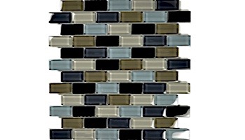 Artistry In Mosaics 1x2 Crystal Series Glass Tile Black Charcoal Gray Taupe Blend