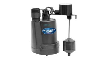 Superior Pump Thermoplastic Submersible Sump Pump | Top Discharge | 1800 GPH 1/4 HP 10-Foot Cord | 92269