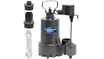 Superior Pump Cast Iron Submersible Sump Pump | Side Discharge | 2760 GPH 1/3 HP 25-Foot Cord | 92349