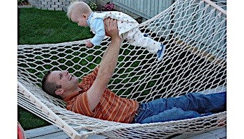 Vivere Double Cotton Rope Hammock with 3-Beam Hammock Stand | Natural | COT21/15BEAM-BLK