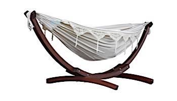 Vivere Double Cotton Hammock with Solid Pine Arc Stand | 8-Foot Natural with Fringe | C8SPCT-00