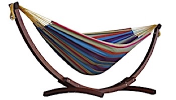 Vivere Double Cotton Hammock with Solid Pine Arc Stand | 8-Foot Natural with Fringe | C8SPCT-00