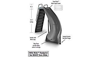Inter-Fab Wild Ride Pool Slide | Right Curve | White | Handrails and Support Legs ThermoPlastic White| WRS-CR-A-SS-TPC-W