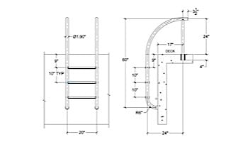 Saftron Triton Series 3-Step Deck Mounted Ladder | .25" Thickness 1.90" OD | 24"W x 60"H | Graphite Gray | PTL-224-3S-GG