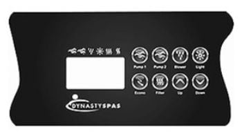 Dynasty Spas Topside Control Panel Overlay | K-85 in.XE 2 Pump | Dynasty Logo | 12669 | 14238 | 14299
