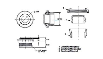 Aquastar Three Piece Directional Eyeball Fitting | 1-1/2" MPT | with .5" Orifice | Dark Gray | 8305