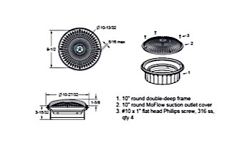 AquaStar 10" Round MoFlow Suction Outlet Cover | Double Deep Sump | Dark Gray | 10MF105A