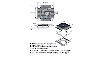 AquaStar 16" Square Anti-Entrapment Suction Outlet Cover with Double Deep Mud Frame | Sump for Optional Secondary Drain (VGB Series) | Blue | 1216104A