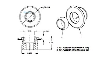 AquaStar 1 1/2" Australian Return Fitting with Adjustable Eyeball 3/4" Orifice | Black | 402B