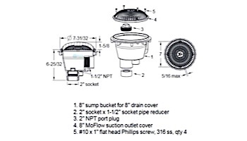 Aquastar 8" Round MoFlow Suction Outlet Cover and Standard Sump with 1 1/2" NPT and 2" Socket VGB Series | Tan | 8MFSB108