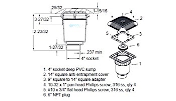 AquaStar 14" Square Grate with Double Deep Sump Bucket with 4" Socket (VGB Series) | Blue | 914104D