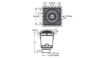 AquaStar 9" Square MoFlow Suction Outlet Cover and Mud Frame with 4" Socket Deep PVC Sump | Light Gray | 9MF103D
