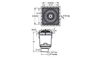 AquaStar 9" Square MoFlow Suction Outlet Cover and Mud Frame with 4" Socket Deep PVC Sump | Dark Gray | 9MF105D