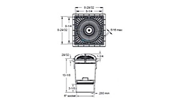 AquaStar 9" Square MoFlow Suction Outlet Cover with 6" Socket Deep PVC Sump | Light Gray | 9MF103F