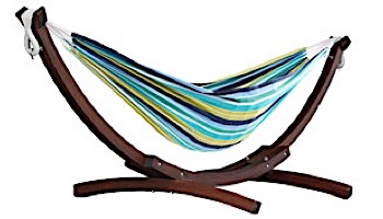 Vivere Double Cotton Hammock with Solid Pine Arc Stand | 8-Foot Natural with Fringe | C8SPCT-00