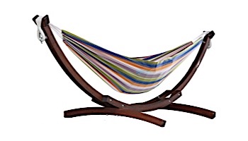 Vivere Double Cotton Hammock with Solid Pine Arc Stand | 8-Foot Retro | C8SPCT-31