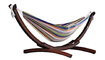 Vivere Double Cotton Hammock with Solid Pine Arc Stand | 8-Foot Natural with Fringe | C8SPCT-00