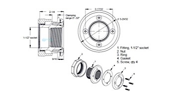 AquaStar 4 Screw Vinyl Fitting with 1 1/2" Socket | Black | ES1408SL02