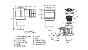AquaStar Flow Star Standard Skimmer with Flush Face 4" Extension, Float Assembly, Basket, Lid and Collar | Dark Gray | SKR14105