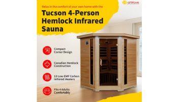 HeatWave Tucson 4-Person Hemlock Corner Infrared Sauna with 10 Carbon Heaters | SA2420DX