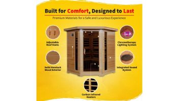 HeatWave Tucson 4-Person Hemlock Corner Infrared Sauna with 10 Carbon Heaters | SA2420DX