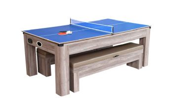 Hathaway Driftwood 7-Foot Air Hockey Table Tennis Combo Set with Benches | NG1137H BG1137H
