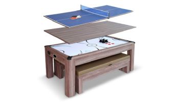 Hathaway Driftwood 7-Foot Air Hockey Table Tennis Combo Set with Benches | NG1137H BG1137H