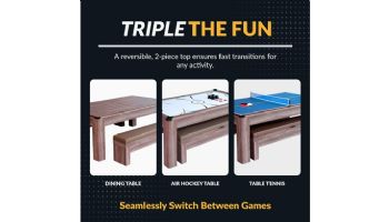 Hathaway Driftwood 7-Foot Air Hockey Table Tennis Combo Set with Benches | NG1137H BG1137H