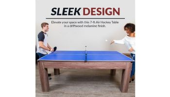 Hathaway Driftwood 7-Foot Air Hockey Table Tennis Combo Set with Benches | NG1137H BG1137H