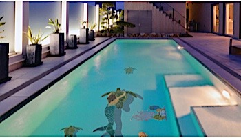Ceramic Mosaic Brown Mermaid with Turtle | 57" x 28" | MT48BR-61