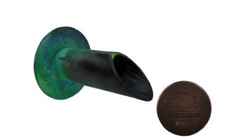 Black Oak Foundry 1.5" Deco Wall Scupper with Round Backplate | Distressed Copper Finish | S901-DC