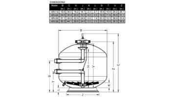 Waterco HRV 18" Side Mount Fiberglass Sand Filter | 2.2 Sq. Ft. 43 GPM | 22207188