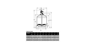 Waterco Micron SD500 20" Top Mount Fiberglass Deep Bed Sand Filter | 4" Neck 1.5" Connections | 2.12 Sq. Ft. 41 GPM | 2245041NA