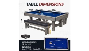 Hathaway Logan 7-Ft. Pool Table Combo Set with Benches | Rustic Gray with Blue Felt |  BG50348