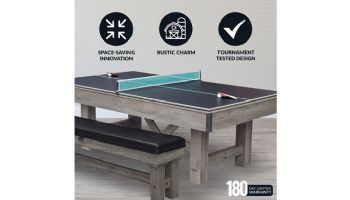 Hathaway Logan 7-Ft. Pool Table Combo Set with Benches | Rustic Gray with Blue Felt |  BG50348