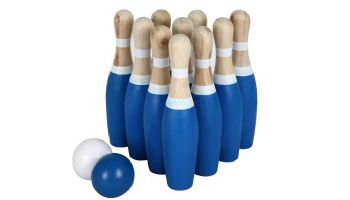 Hathaway 10-Pin Lawn Bowling Game with Solid Wood Pins and Balls | Blue/White | BG5037