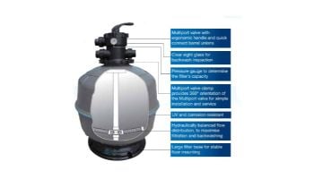 Waterco Exotuf E600 24" Top Mount Sinking Bead Filter with Multiport Valve | 4 Sq. Ft. 60 GPM | 2260246B