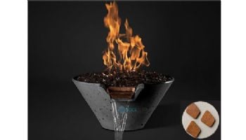 Slick Rock Concrete Cascade Fire on Glass Water Bowl with Copper Scupper | Electronic Ignition | Propane Gas | 22" Cooper | KCC22CPSCCEILP-COPPER