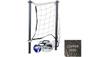 Global Pool Products Volleyball Set | 16' Net & Ball | Silver Vein Poles | No Anchors | GPPOTE-VBS16-SV