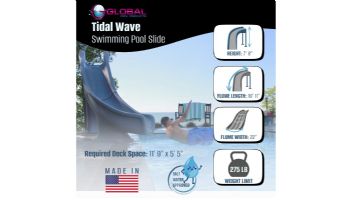 Global Pool Products Tidal Wave Slide with LED Light | Left Turn | Gray | GPPSTW-GREY-L-LED