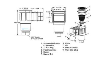 AquaStar Flow Star Standard Skimmer with Flush Face 4" Extension, Float Assembly, Basket, Lid, Collar and 4" Socket Sump | Tan | SKR14108D