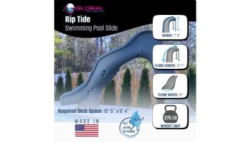 Global Pool Products Riptide Slide with LED Light | Left Turn | Gray | GPPSRT-GREY-L-LED
