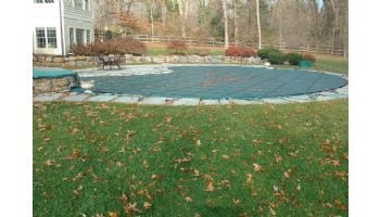 GLI 12-Year Secur-A-Pool Mesh Safety Cover | Rectangle 18' x 36' Green | 4' x 8' Center End Step | 201836RECES48SAPGRN