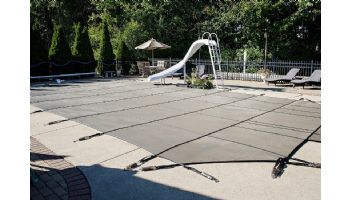 GLI 12-Year Secur-A-Pool Mesh Safety Cover | Rectangle 12' x 24' Tan | 4' x 8' Center End Step | 201224RECES48SAPTAN